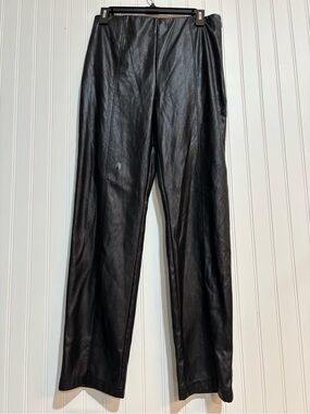 Peter Som Black Vegan Leather Straight-Leg Pants